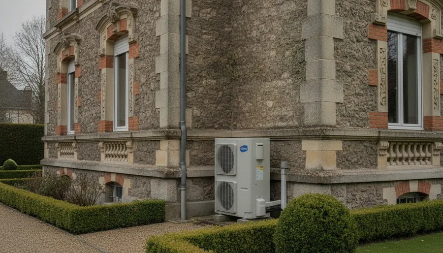 Pompe à chaleur air/eau installée au pied d'une maison en meulière à Argenteuil