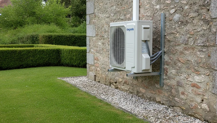 Unités extérieures de pompe à chaleur air/air posées contre un pavillon à Bernes-sur-Oise